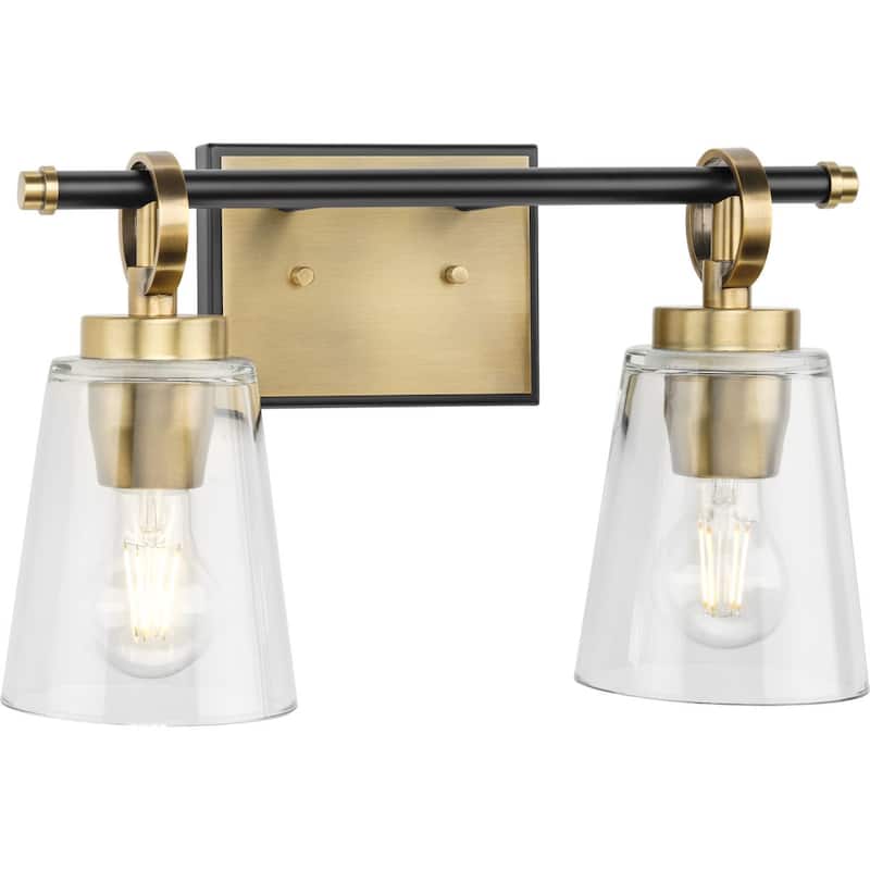 Cassell Collection Two-Light Vintage Brass Matte Black Luxe Industrial Bath & Vanity Light - 14.5 in x 6.62 in x 9.12 in