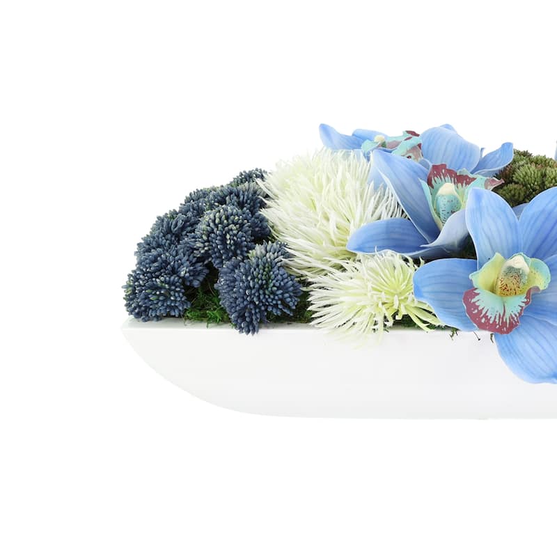 Sedum and Orchid Arrangement in Fiberstone Planter - 7