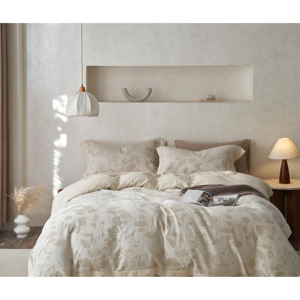 Luna Linen Jaquard Duvet Cover Set with Pillowcase -Top Grade & Natural