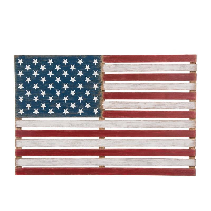 Glitzhome Wooden Patriotic National Flag or America Map Wall Decor