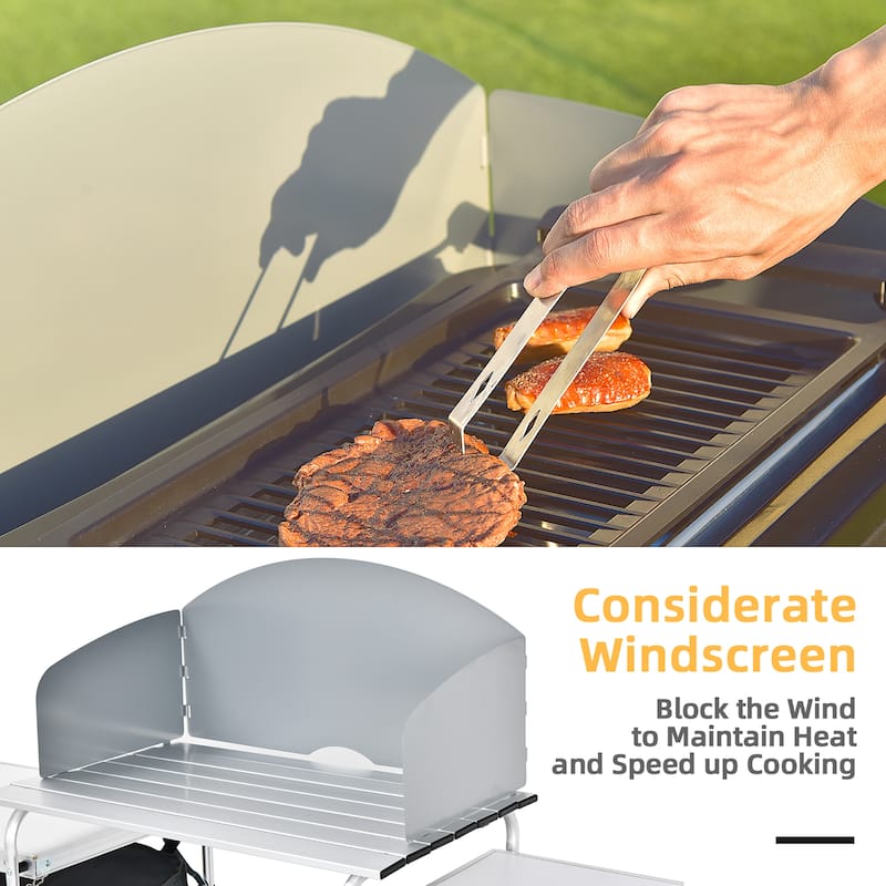 Costway Folding Portable Aluminum Camping Grill Table w/ Storage