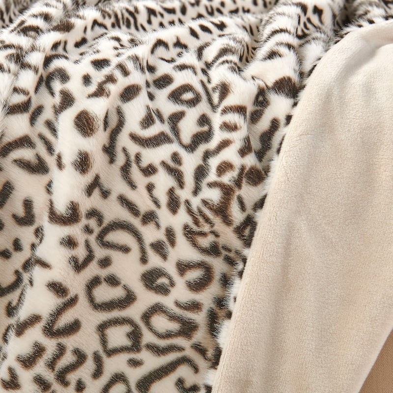 Breathable Cozy FauxFur Snow Leopard Throw