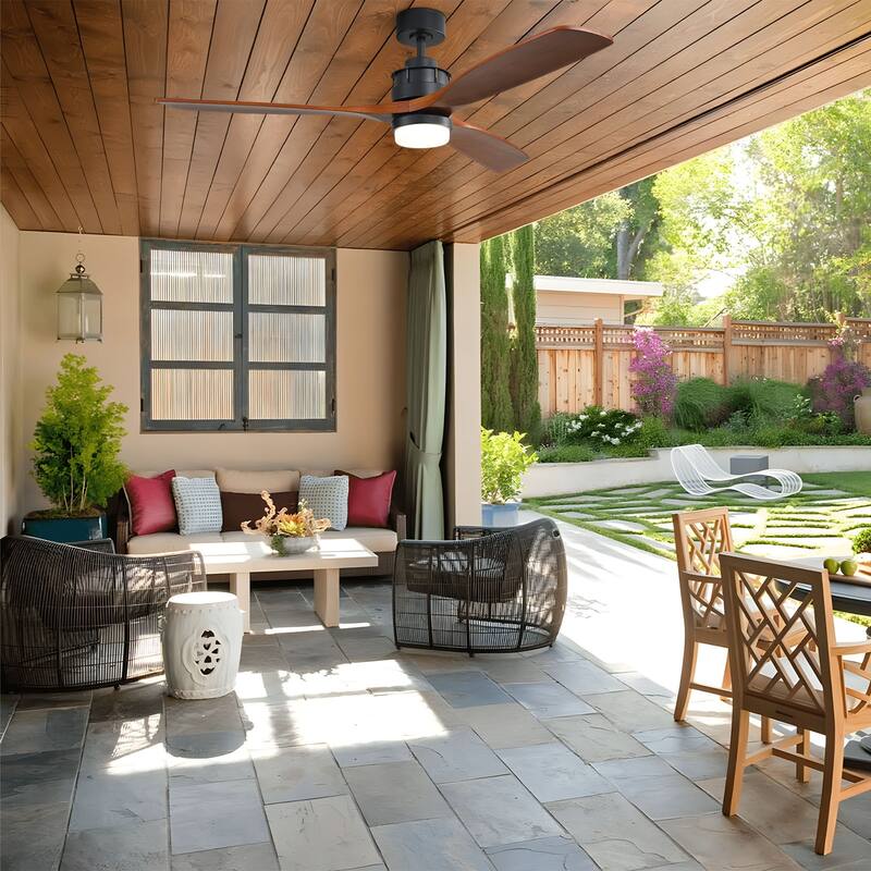 Sofucor 60Inch Ceiling Fan Solid Wood Blades with Light Remote Control,Indoor/Outdoor with Reversible DC Motor for Bedroom Patio