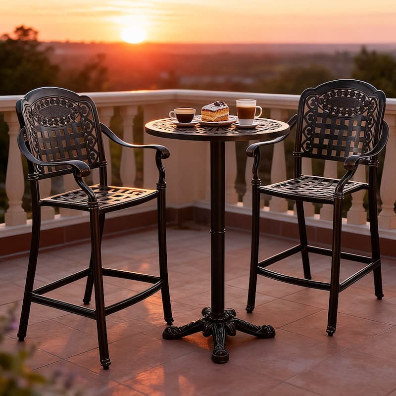Costway 25.5” Outdoor Bar Stool Set of 2/4 with Ergonomic Back, Arms & - See Details - Copper