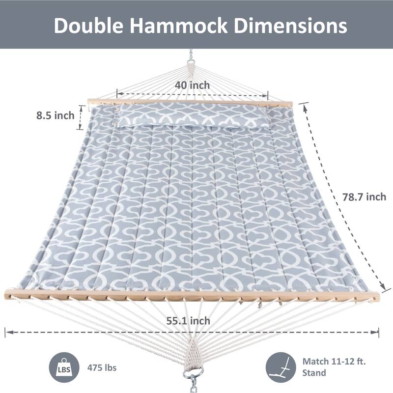 78'' Quilted 2 Person Hammock Beach Swing with Spreader Bars&Pillow - 55.1*122*1