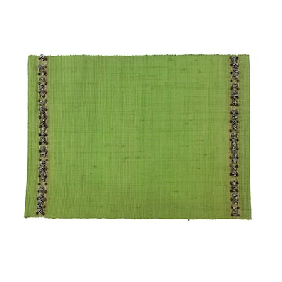 Green Raffia Placemats Set of 4, 13" x 19"