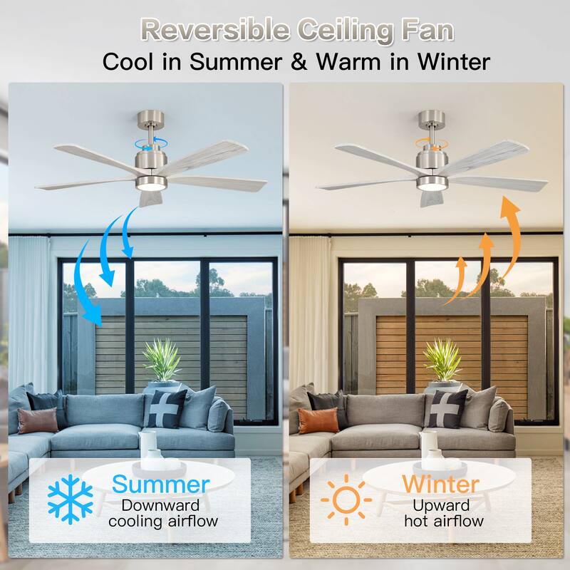 52 Inch Ultra Quiet Reversible Ceiling Fan with Light