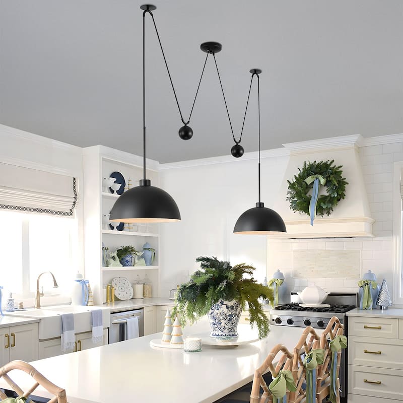 Starsky Modern 2-Light Pendant Island Light Fixture, W-Shaped Hanging Lights with Adjustable Cord and Metal Sliding Weights