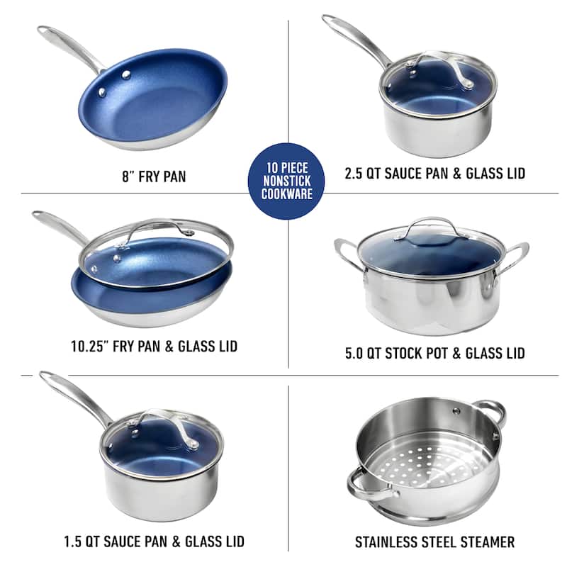 Granitestone Stainless Steel Nonstick 10 Piece Cookware Set
