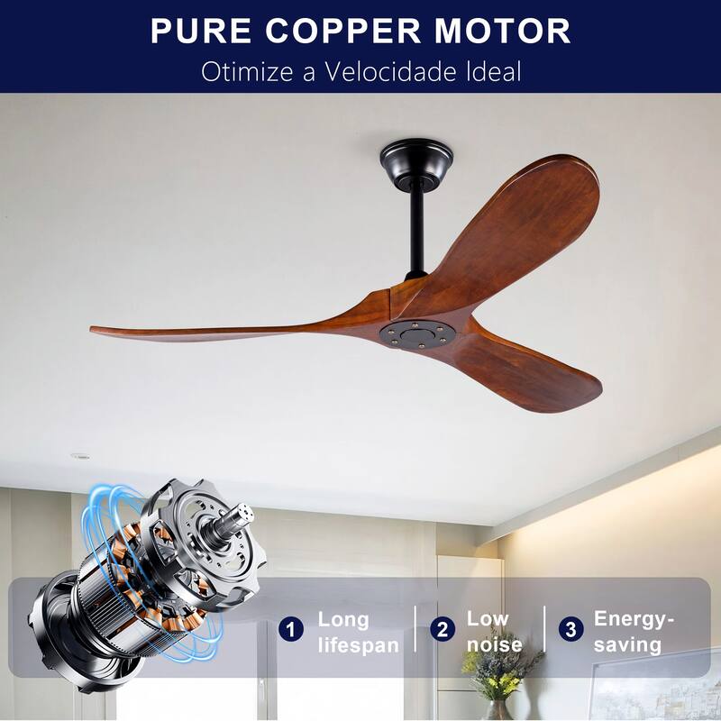 52 Inch Ceiling Fans Without Lights,Solid Wood Ceiling Fan with Remote Control and DC Motor,Ceiling Fan no Light with 3 Blades
