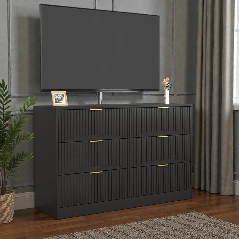 Modern 6 Drawer Dresser with Wavy Drawer Fronts, Large Chest of Drawers Storage Cabinet for Bedroom Living Room
