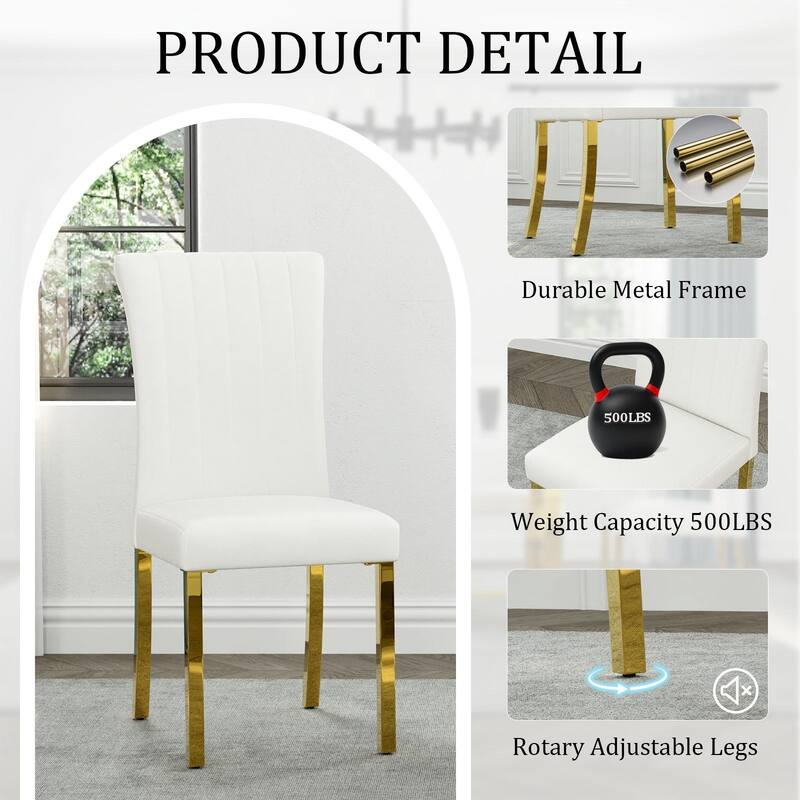 Luxury PU Leather Parsons Dining Chairs Side Chairs with Rolled Back and Stainless Steel Legs