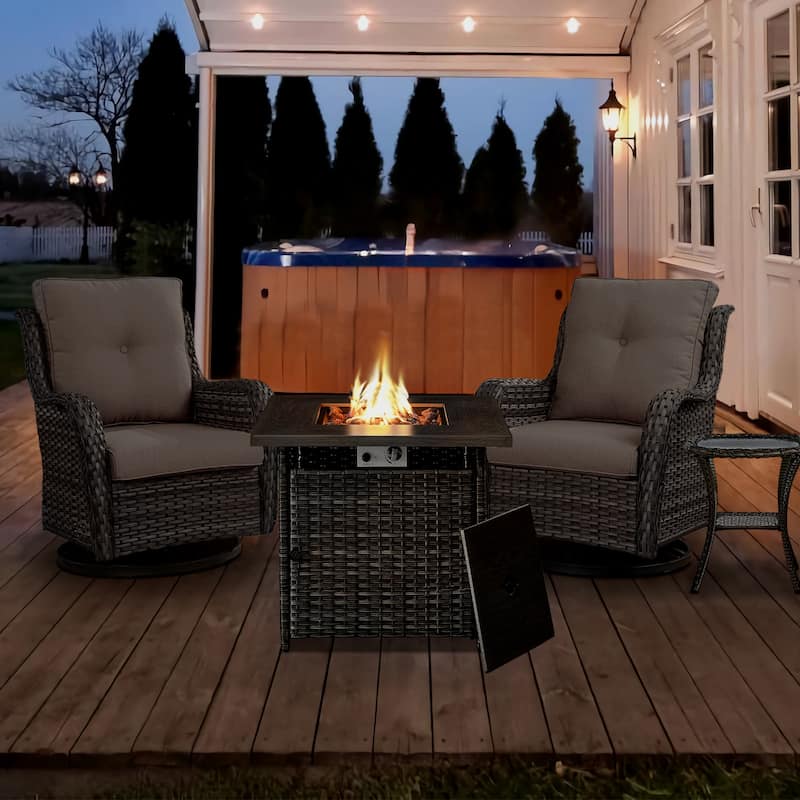 Gymojoy 30 inch Fire Pit Table with PE Swivel Chairs - Grey - Grey