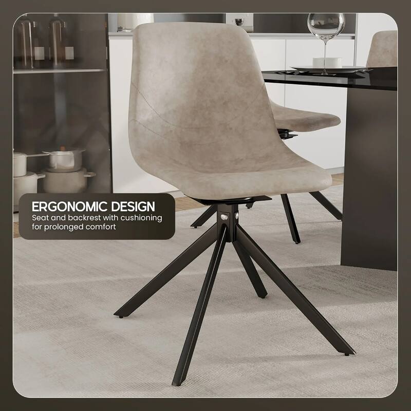 Markley Leather Dining Chair 360 Degree Swivel with Iron legs Modern Accent Side Chair Set of 4