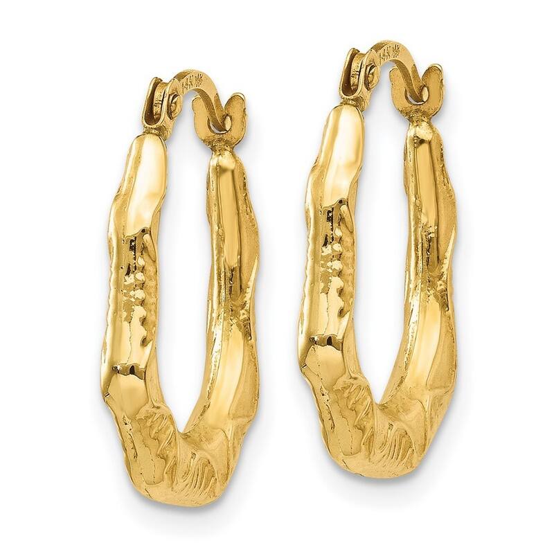 Curata 14k Yellow Gold Polished Patterned 3x17mm Oval Hoop Earrings