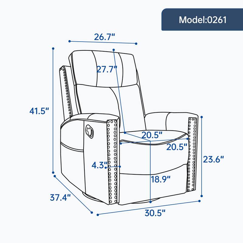 One Piece Genuine Leather Recliner Chair with Massage Heat Rocker and Swivel