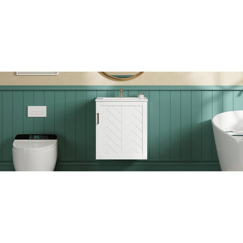 Roomfitters 20 Inch Wall Mounted Bathroom Vanity & Side Cabinet Combo, Floating Storage Station with Sink