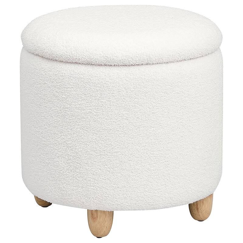Faux Sheepskin Upholstered Round Storage Ottoman