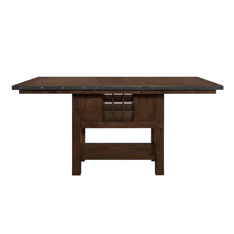 Lsy 60-78 Inch Counter Table, Extendable, Wine Rack and Drawers, Brown Wood