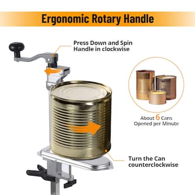 Manual Table Can Opener with 3 Spare Blades and Plated Steel Base
