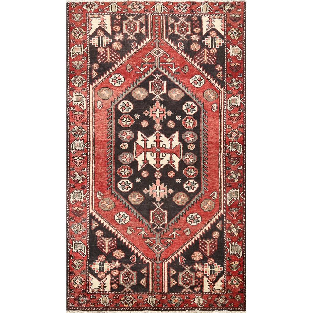 Vintage Geometric Bakhtiari Persian Area Rug Handmade Wool Carpet - 3'9" x 5'6"