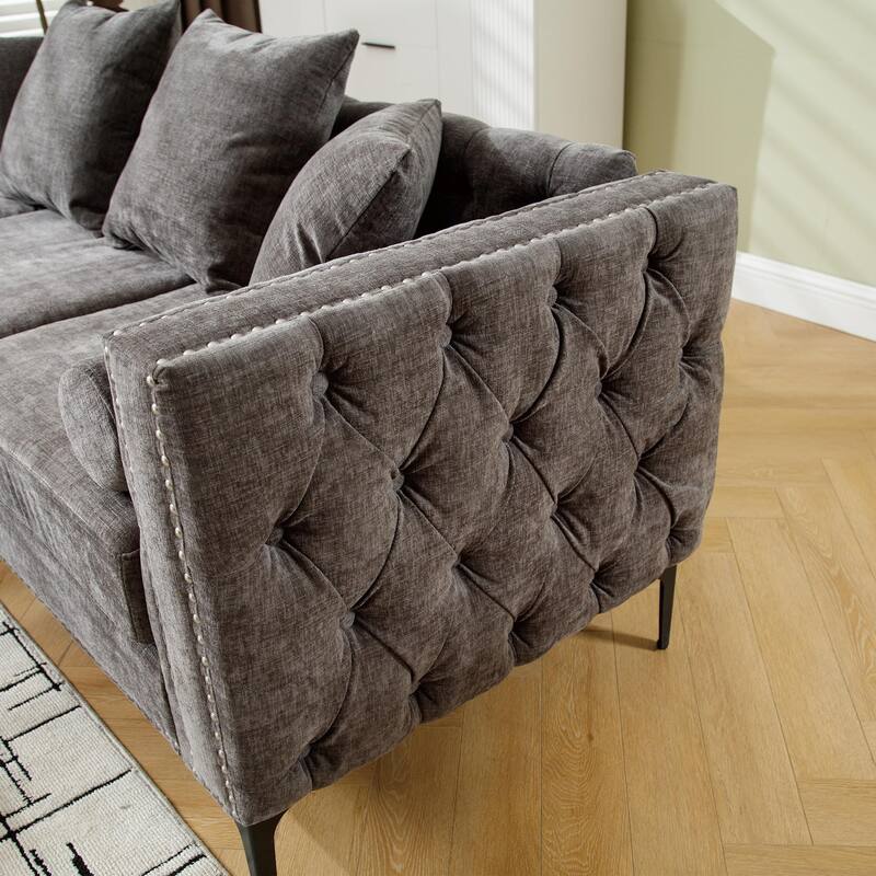 85'' L-Shaped 4 Seater Sectional Sofa with Convertible Storage Ottoman, Pillows, Solid Wood Frame, Modern Tufted Design