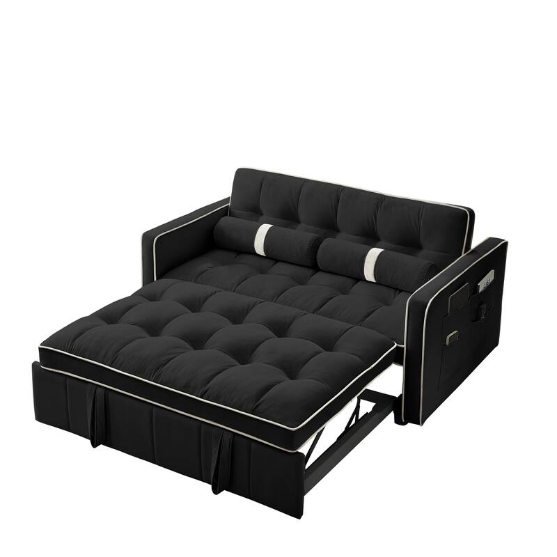Loveseat Sofa with 2 Pillows and Storage Bag, Simple Sofa Bed with Pull-Out Bed, Convertible Sleeper Sofa Bed