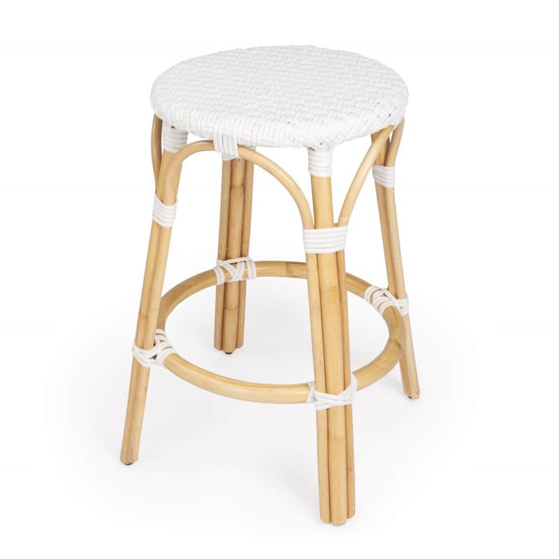 Rattan Backless Counter Height Bar Stool with Footrest, Water-Resistant