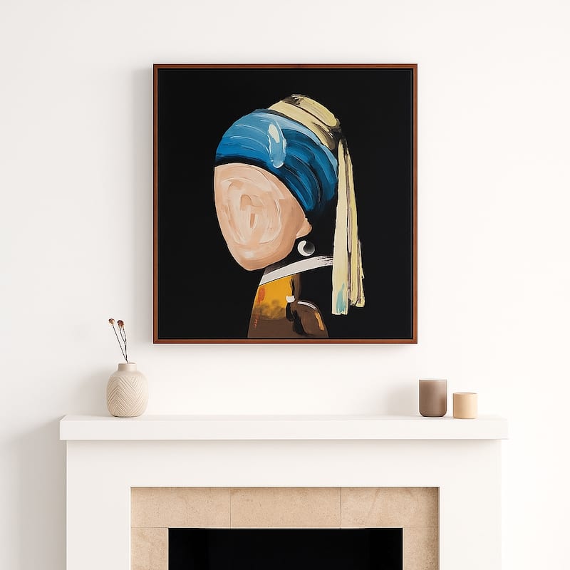 Decorative Canvas Wall Art with Hand-Painted Girl - 47", Black &Blue - Wood - Brown - 47.0"