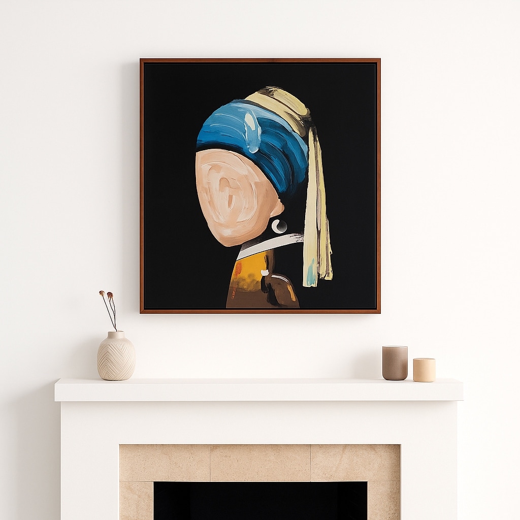 Decorative Canvas Wall Art with Hand-Painted Girl - 47", Black &Blue