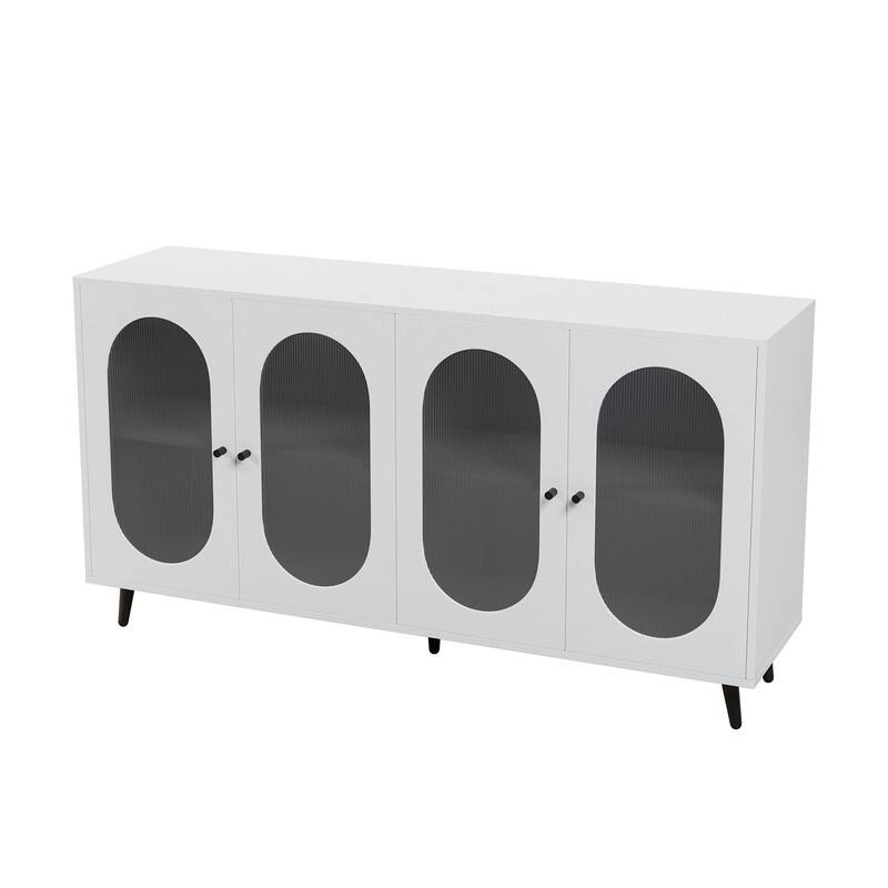 Grondin Modern Minimalist Wooden Sideboard Buffet Storage Cabinet with 4 Acrylic Doors and Interior Adjustable Shelves