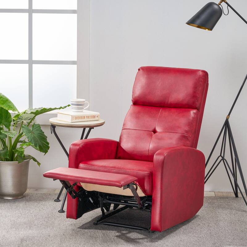 Roomfitters Elegant Contemporary PU Leather Recliner, Stylish Recliner Chair for Living Room or Bedroom, Red