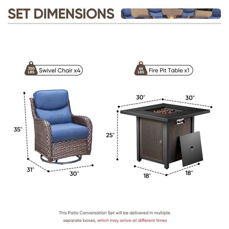 Pocassy 30 In Outdoor Fire Pits with Patio Sofa Swivel Glider Chari Furniture.