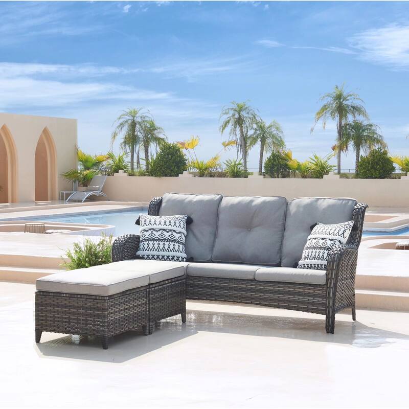 Pocassy 3-Piece Outdoor Wicker Sofa Set with Ottoman
