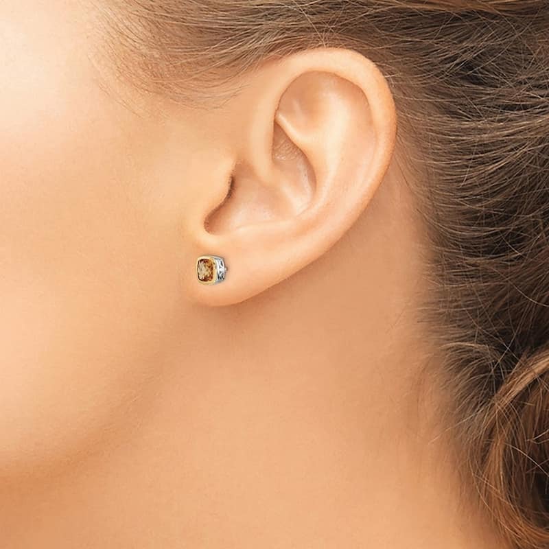 Curata 925 Sterling Silver With 14k Accent 6.5mm Citrine Square Stud Earrings