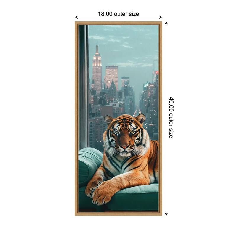 Kate and Laurel Sylvie Graceful Tiger in New York Framed Canvas by Michael Schauer
