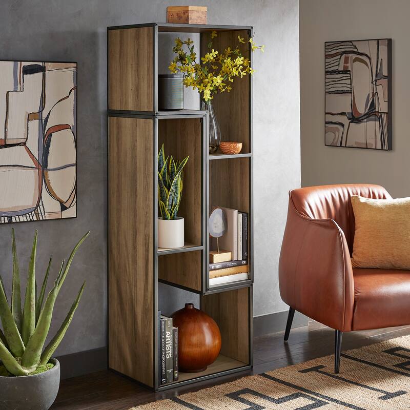 Shelby Natural Finish TV Stand with Silver Gray Metal Frame by iNSPIRE Q Modern