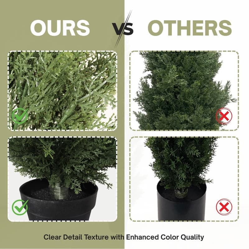 Black Plastic Pot Artificial Cypress Topiary - UV Resistant Fake Plant for Indoor & Outdoor Decor