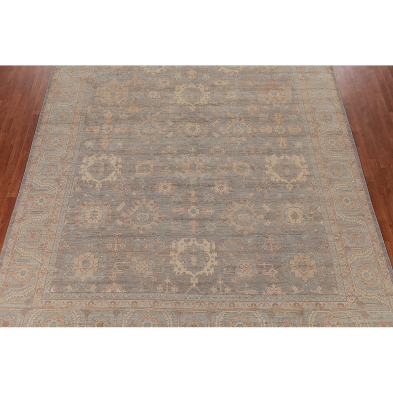 Hand Knotted Oriental 100% Wool Carpet Transitional All-Over Greys & Charcoal Oushak Area Rug - 14' 0'' X 10' 1''