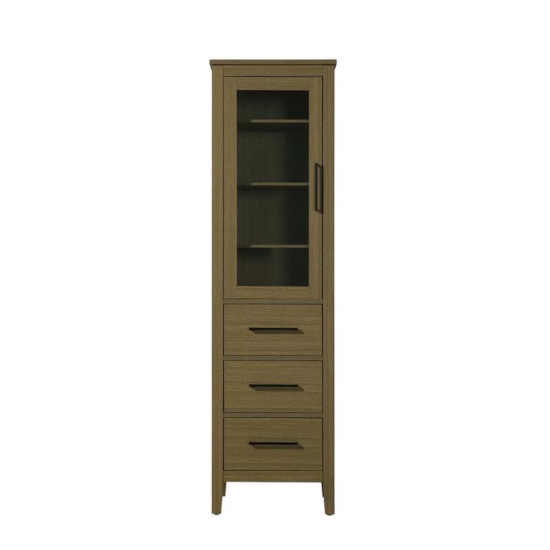 Laura 16-28 Inch Bath Storage Glass Cabinet - Chestnut Brown - 20"
