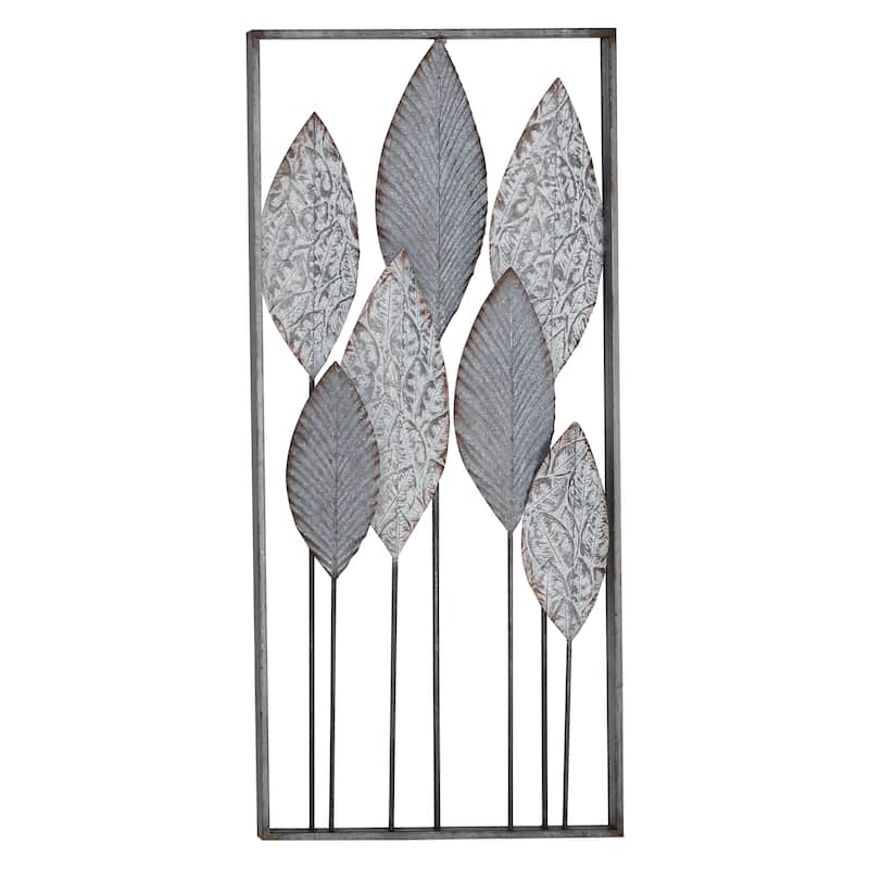 Contemporary Metal Tall Cut-Out Leaf Wall Decor with Intricate Laser Cut Designs - Bronze, Gray, Brass