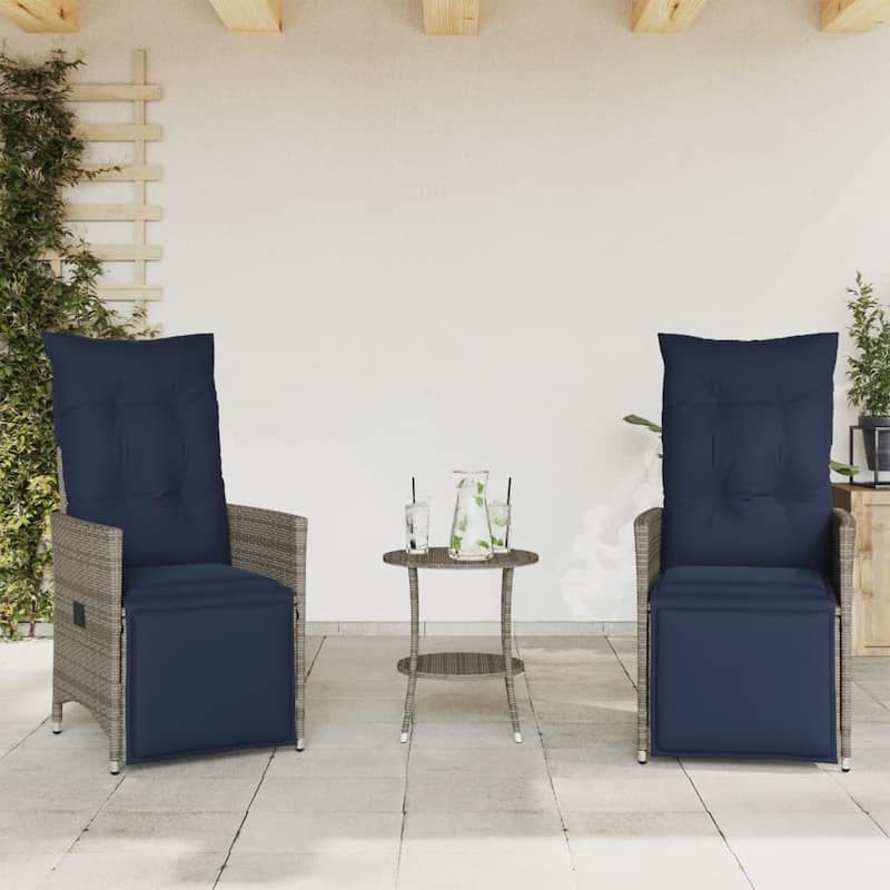 vidaXL 3 Piece Bistro Set with Cushions Gray Poly Rattan - 22.0 x 23.2 x 36.2