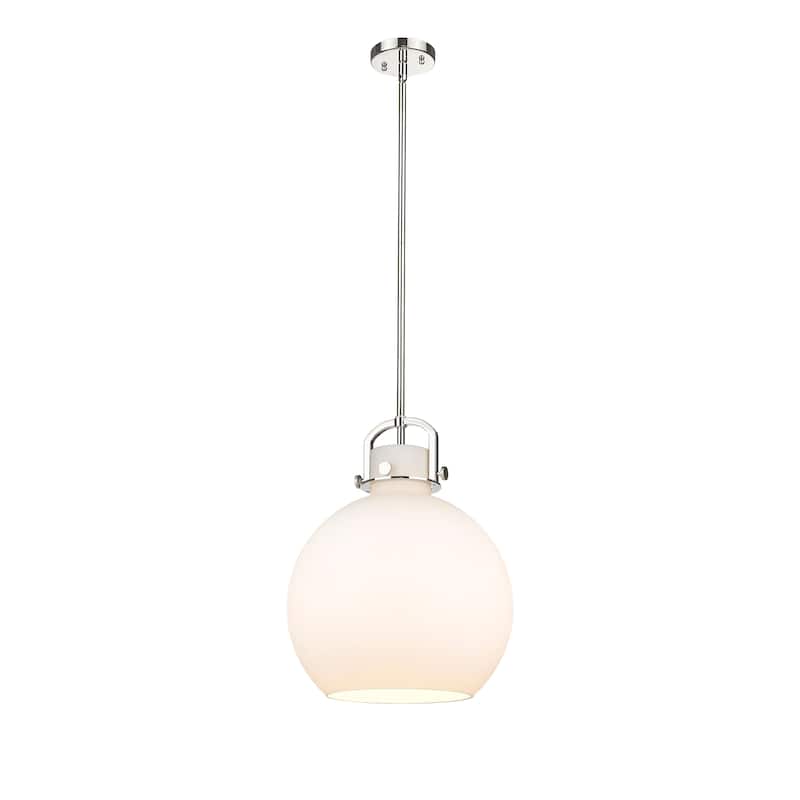 Innovations Lighting Newton Sphere - 1 Light 14" Stem Hung Pendant - Polished Nickel/Matte White