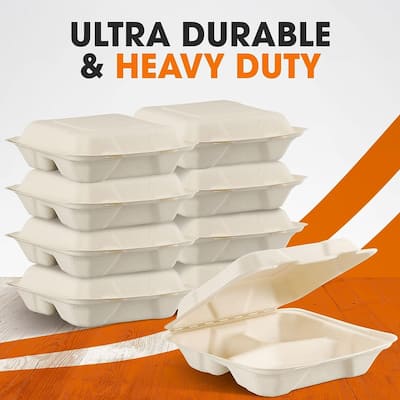 Cheer Collection Compostable 8" x 8" Clamshell Container, 50 Pack - 8 inch