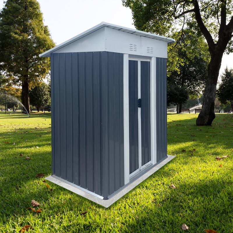 5FTx3FT Pent Roof Grey Outdoor Tool Bike Storage Garden Shed Tool House - Grey