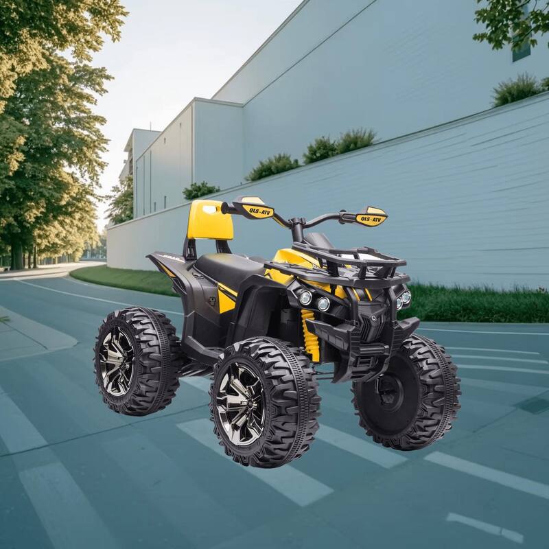 Battery-Powered Rechargeable 12V Kids ATV Four-Wheeler with Realistic Headlights, USB or MP3 Media Player, for Boys and Girls - Yellow