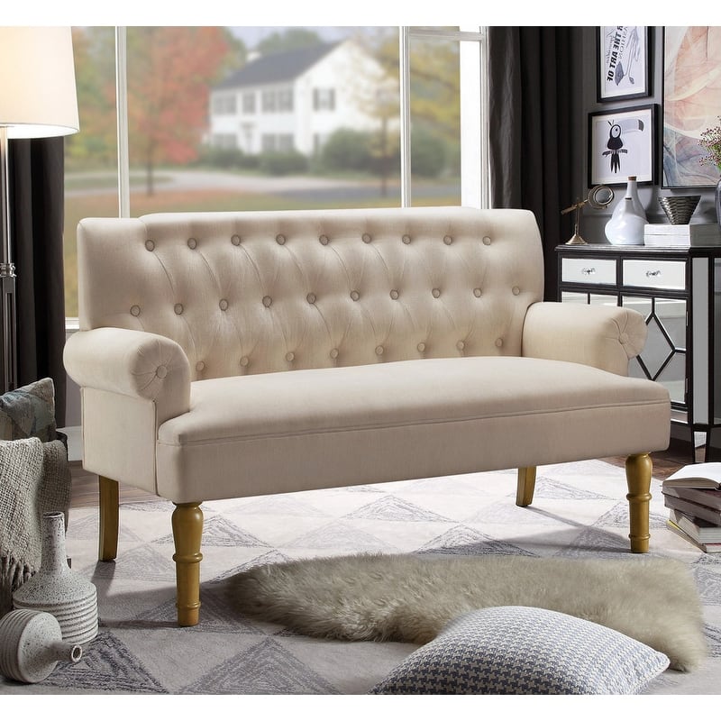 Moser Bay Arete Upholstered Tufted Settee Chesterfield Style Loveseat, Velvet or Linen