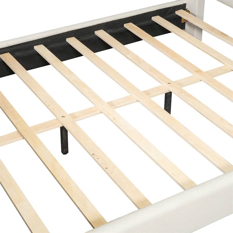 Queen Size Upholstered Bed, Upholstered Bed with Wooden Slats Support