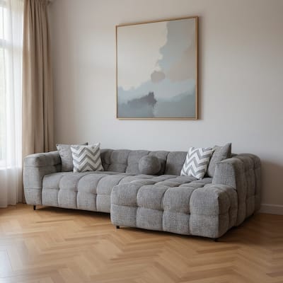 HomeRoots Light Gray Boucle L Shaped Two Piece Sofa and Chaise Sectional With Toss Pillows