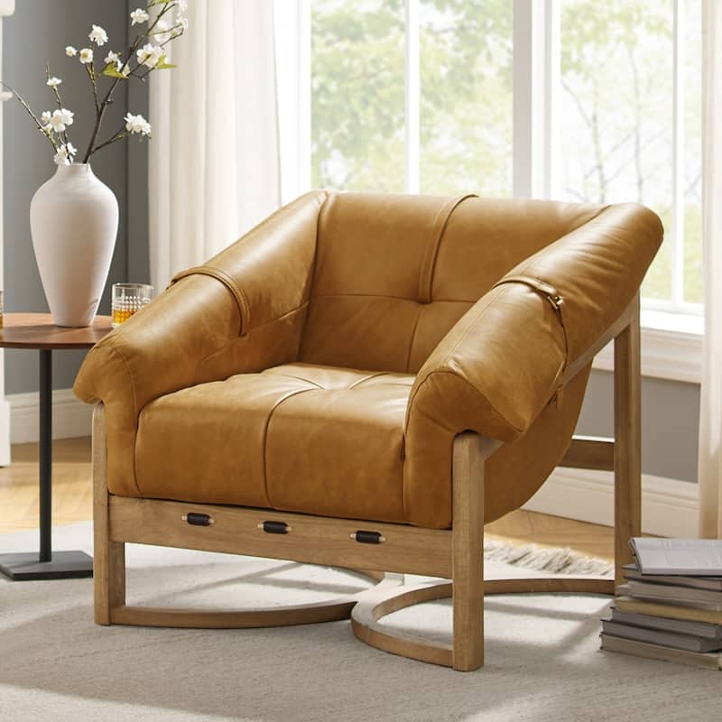 Art Leon Genuine Leather Lounge Chair - Brown Leather
